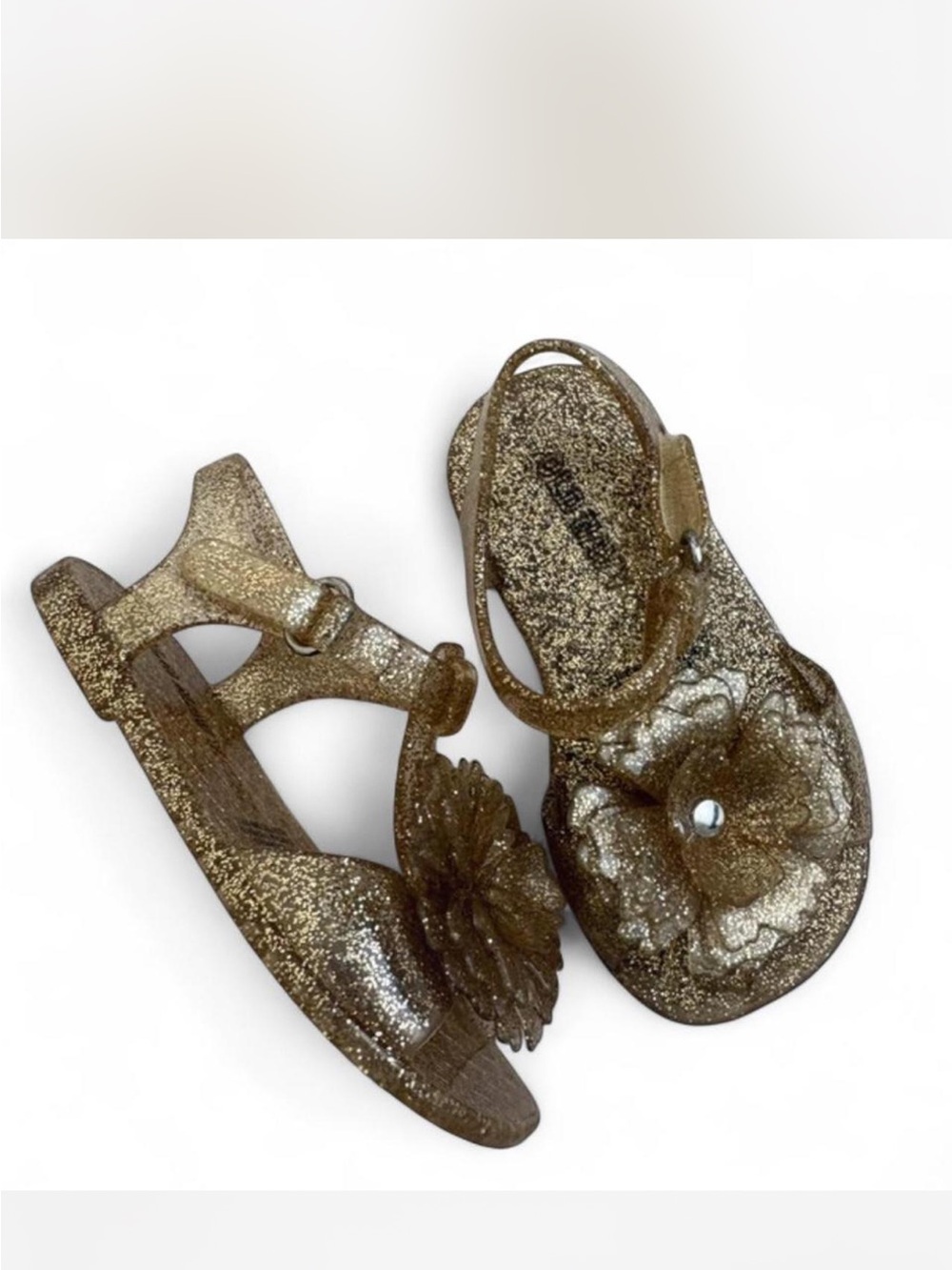 Old Navy Glitter Gold Flower Jelly Sandals